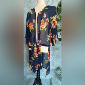 Ambiance Sheer Robe Half Sleeve Floral Coverup